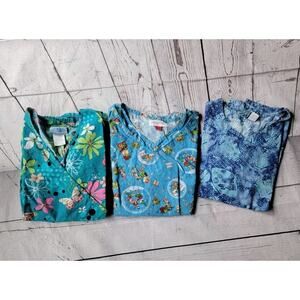 Lot Of 3 Size L Nurse Medical Vet Scrubs christmas Lanterns Butterflies